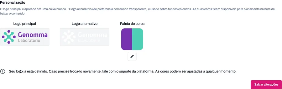 Tela de Personalização com o campo de envio do logo do laboratório
