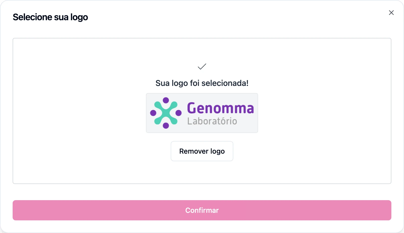 Passo do cadastro pedindo o envio do logo do laboratório