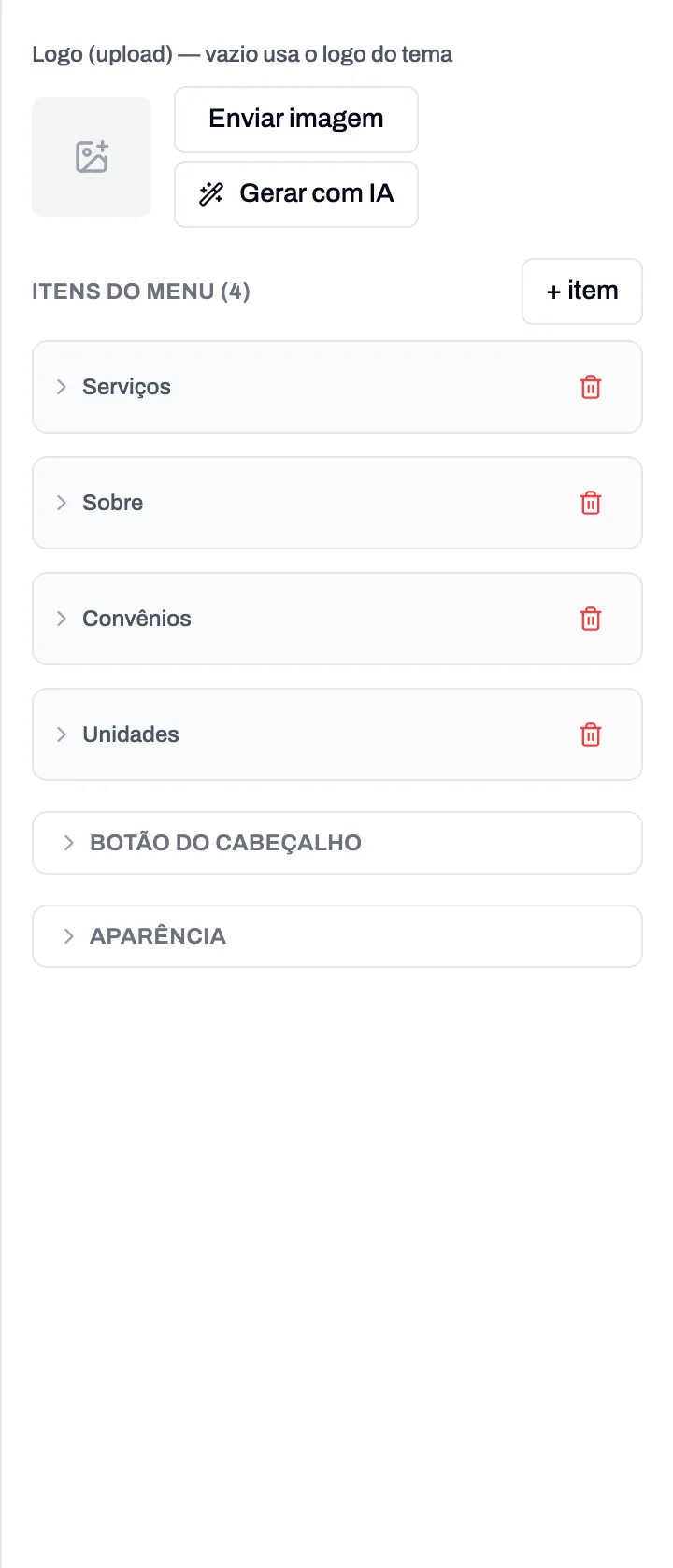 Inspetor à direita com os campos de texto e imagem do bloco selecionado
