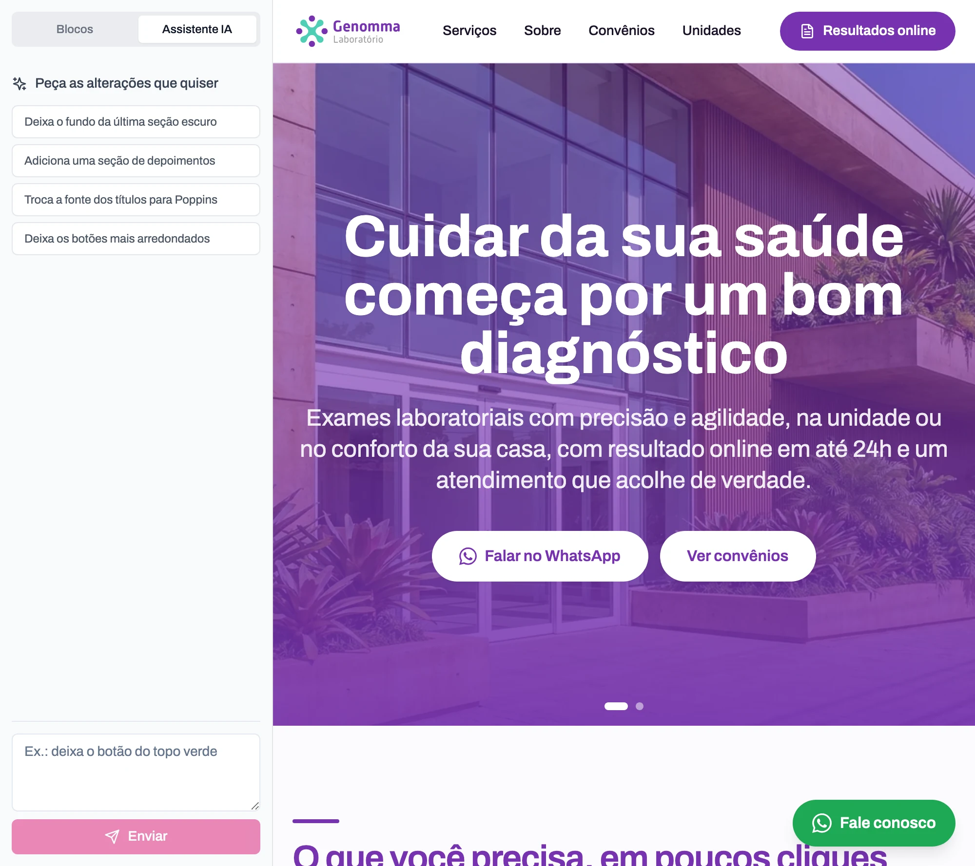 Criação da página por inteligência artificial
